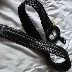 New Old Stock! Vintage 90s Black Braided Leather Belt